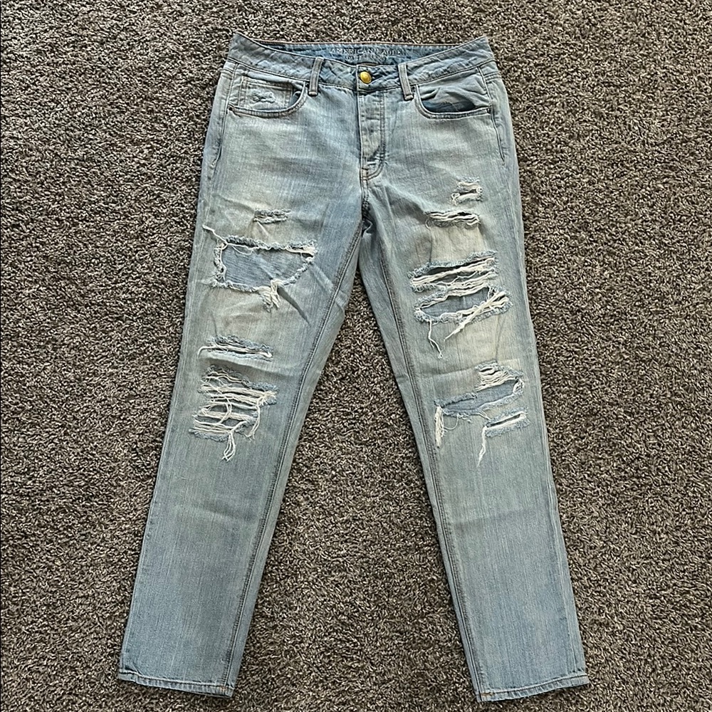 American Eagle Outfitters Light Blue Boyfriend Jeans with Distressing
